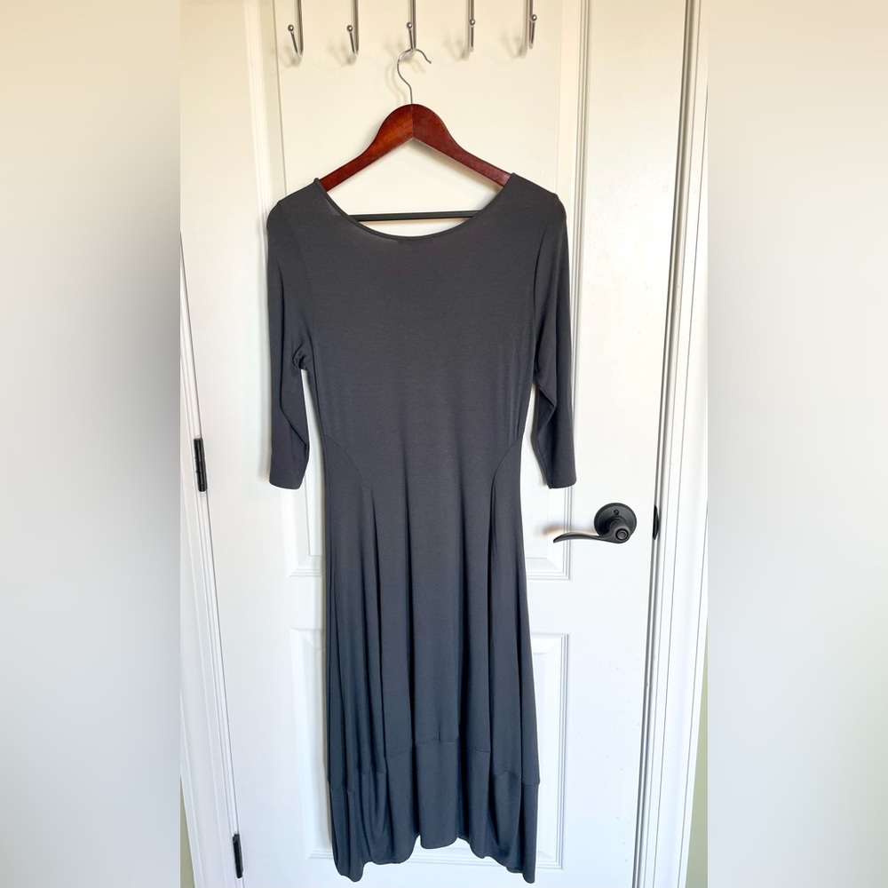 Eileen Fisher Womens Gray Scoop Neck Dress A-line Stretch Quarter Sleeve Sz S
